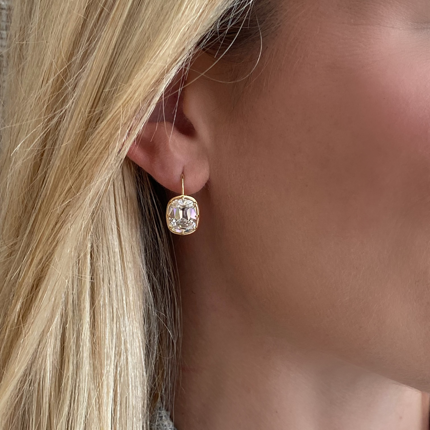 Antique Old Mine Cushion Bezel Earrings