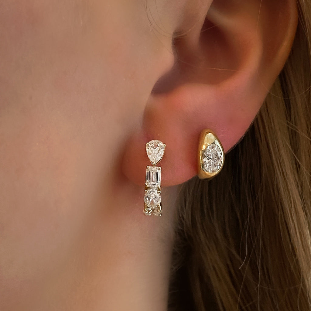 Diamond Domed Huggie Hoop Earrings