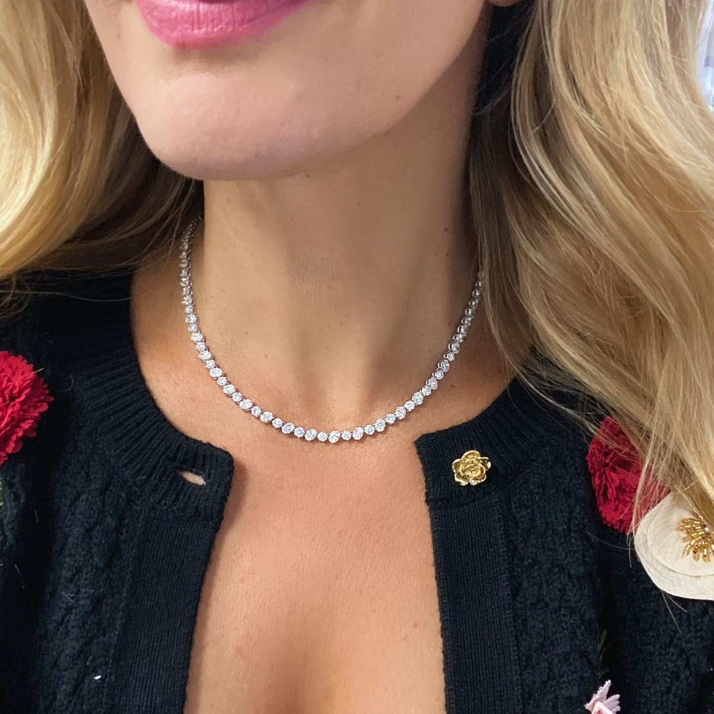 Oval & Round Diamond Tennis Necklace