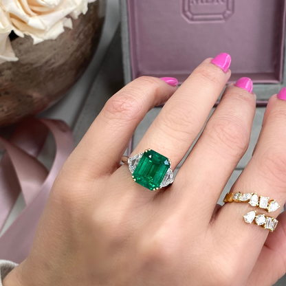6.7 Carat Emerald Cut Emerald Diamond Ring