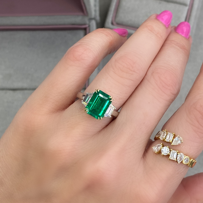 3.2 Carat Emerald Cut Zambian Emerald Ring