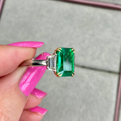 3.2 Carat Emerald Cut Zambian Emerald Ring