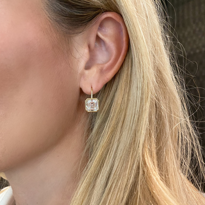 Asscher Cut Bezel Diamond Drop Earrings