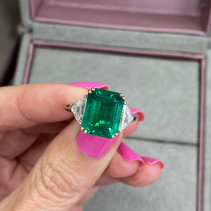 6.7 Carat Emerald Cut Emerald Diamond Ring