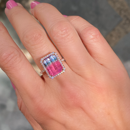 6.8 Carat Rainbow Brite Tourmaline Diamond Unicorn Ring