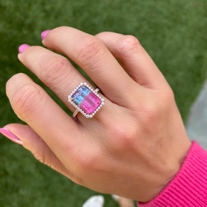 6.8 Carat Rainbow Brite Tourmaline Diamond Unicorn Ring