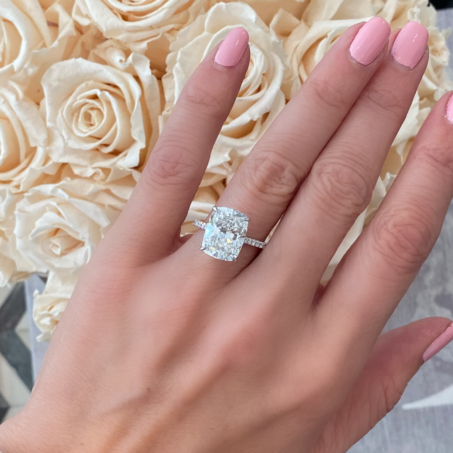 Elongated Cushion Diamond Engagement Ring