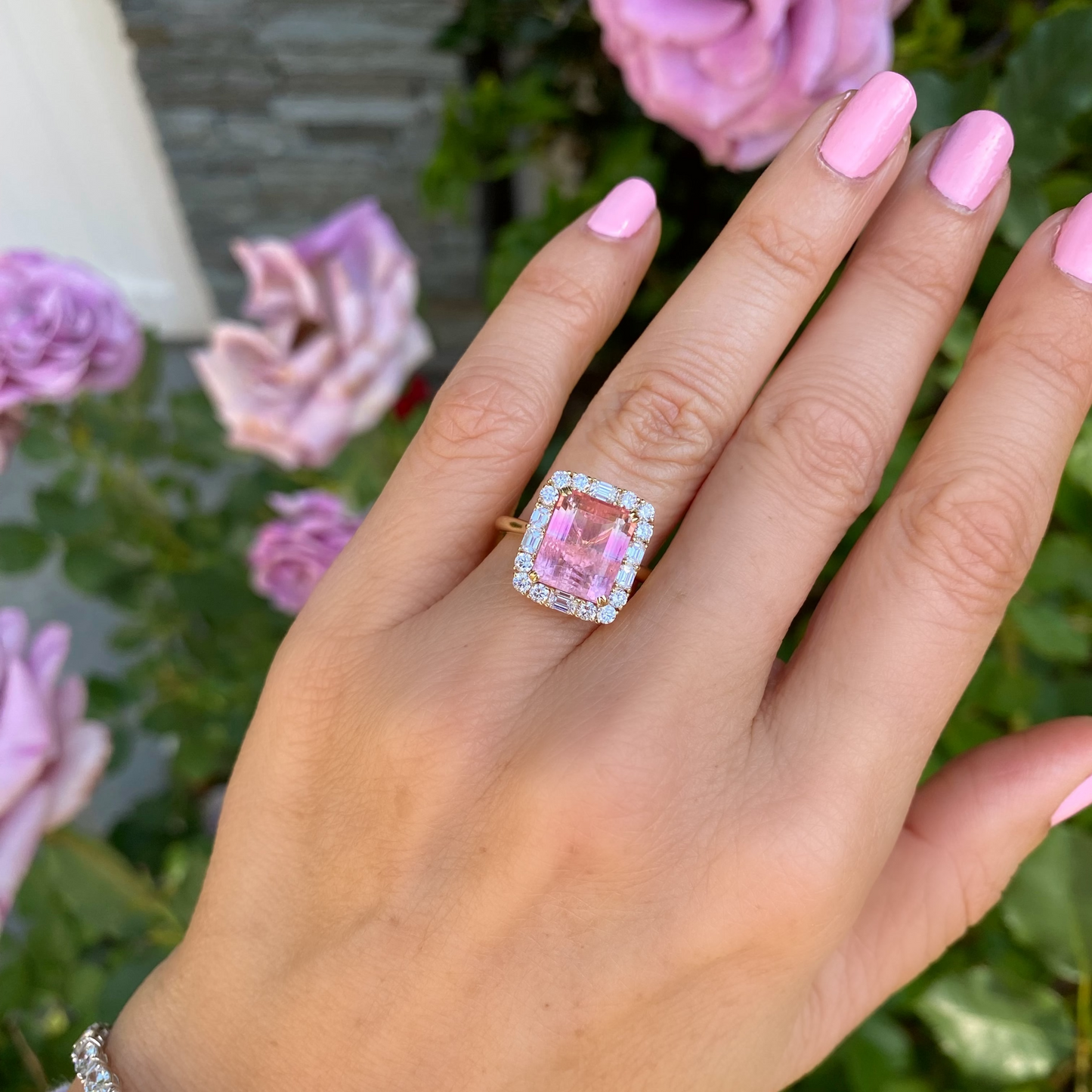 4.3 Carat Peaches and Cream Pink Yellow Tourmaline Diamond Unicorn Ring