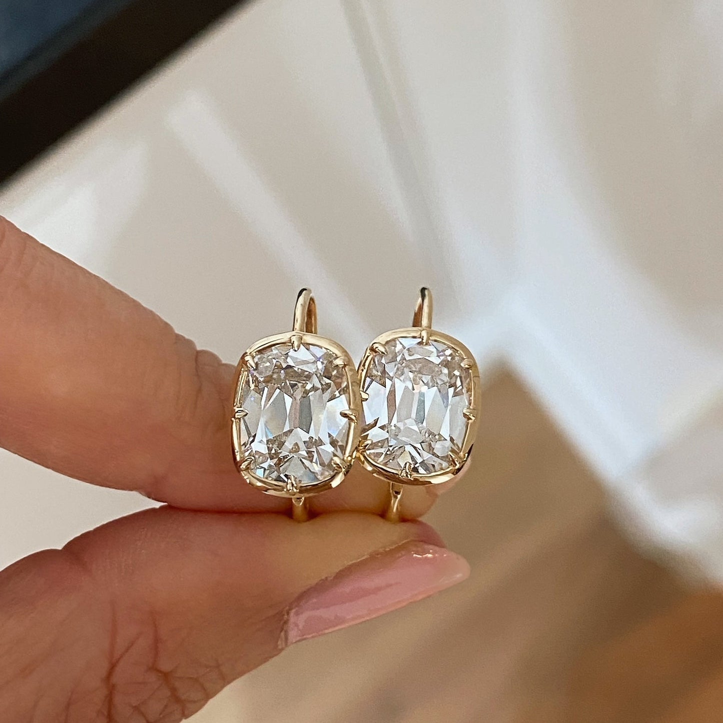 Antique Old Mine Cushion Bezel Earrings