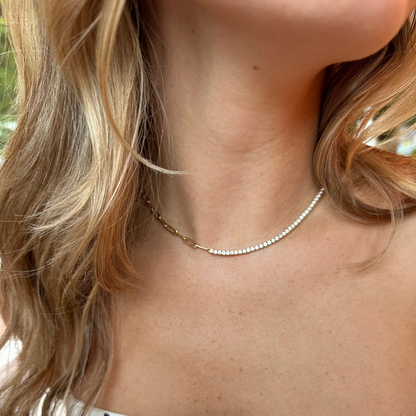 Diamond Paperclip Tennis Necklace
