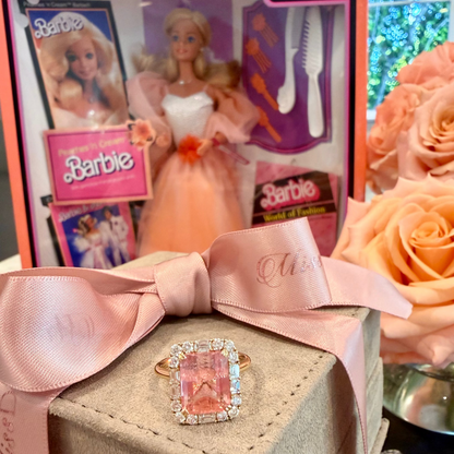 4.3 Carat Peaches and Cream Pink Yellow Tourmaline Diamond Unicorn Ring