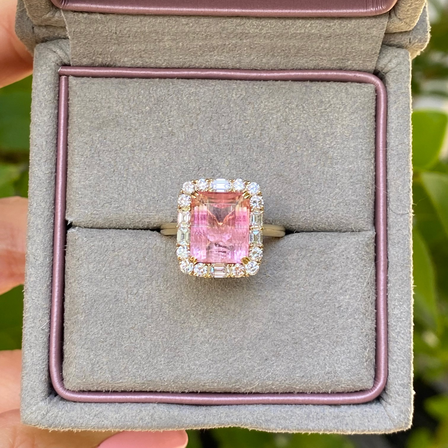 4.3 Carat Peaches and Cream Pink Yellow Tourmaline Diamond Unicorn Ring