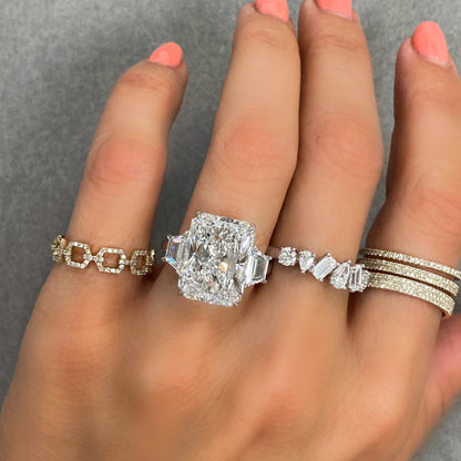 Three Stone Radiant Cut Diamond Engagement Ring