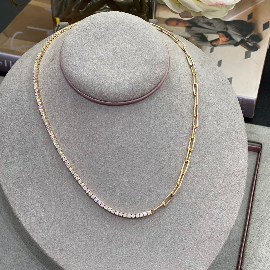 Diamond Paperclip Tennis Necklace