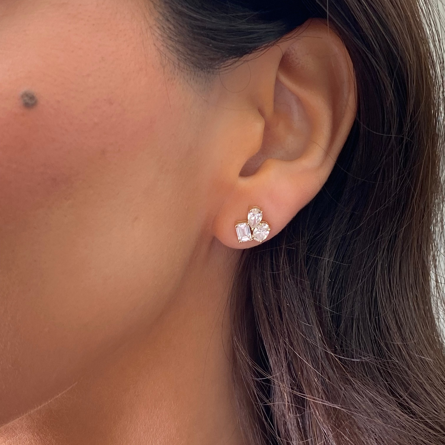 Multi Shape Diamond Cluster Stud Earrings