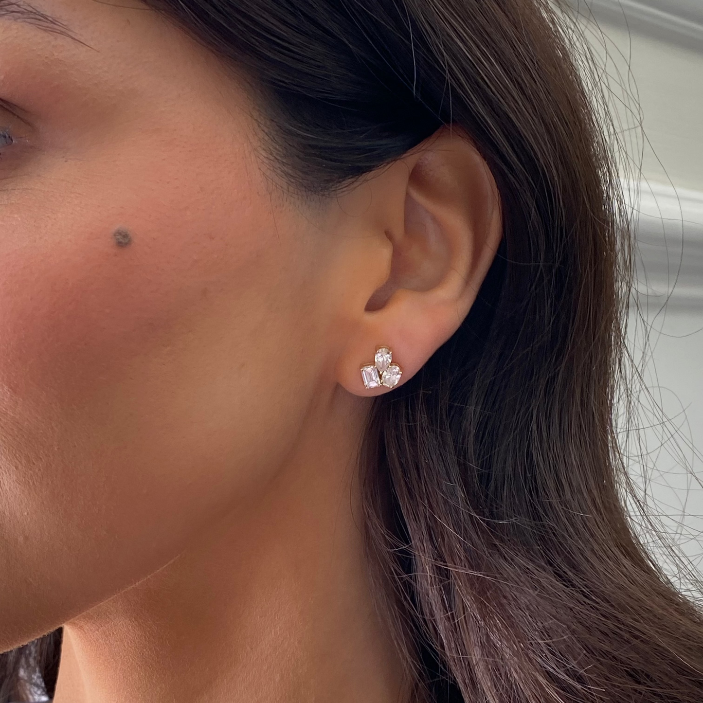 Multi Shape Diamond Cluster Stud Earrings