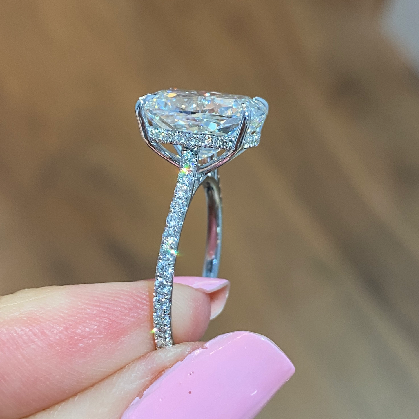 Elongated Cushion Diamond Engagement Ring