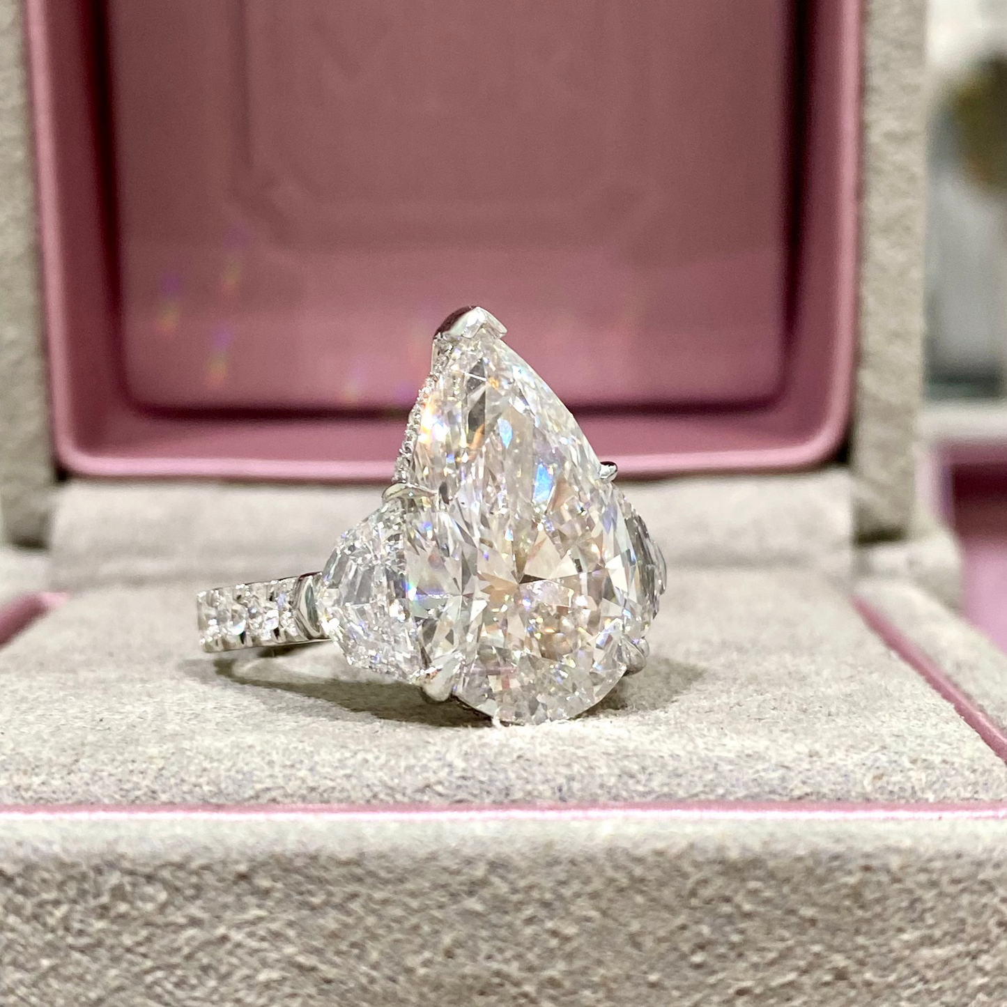 Pear Diamond with Epaullete Side Stones Ring