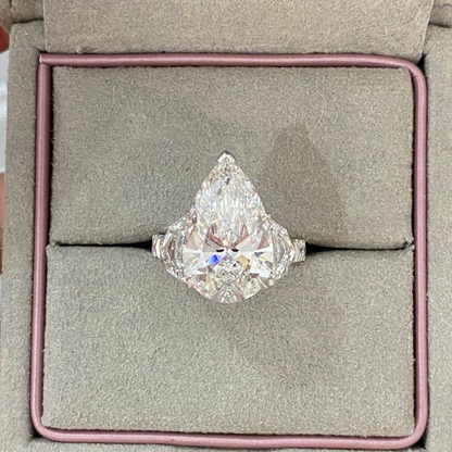 Pear Diamond with Epaullete Side Stones Ring