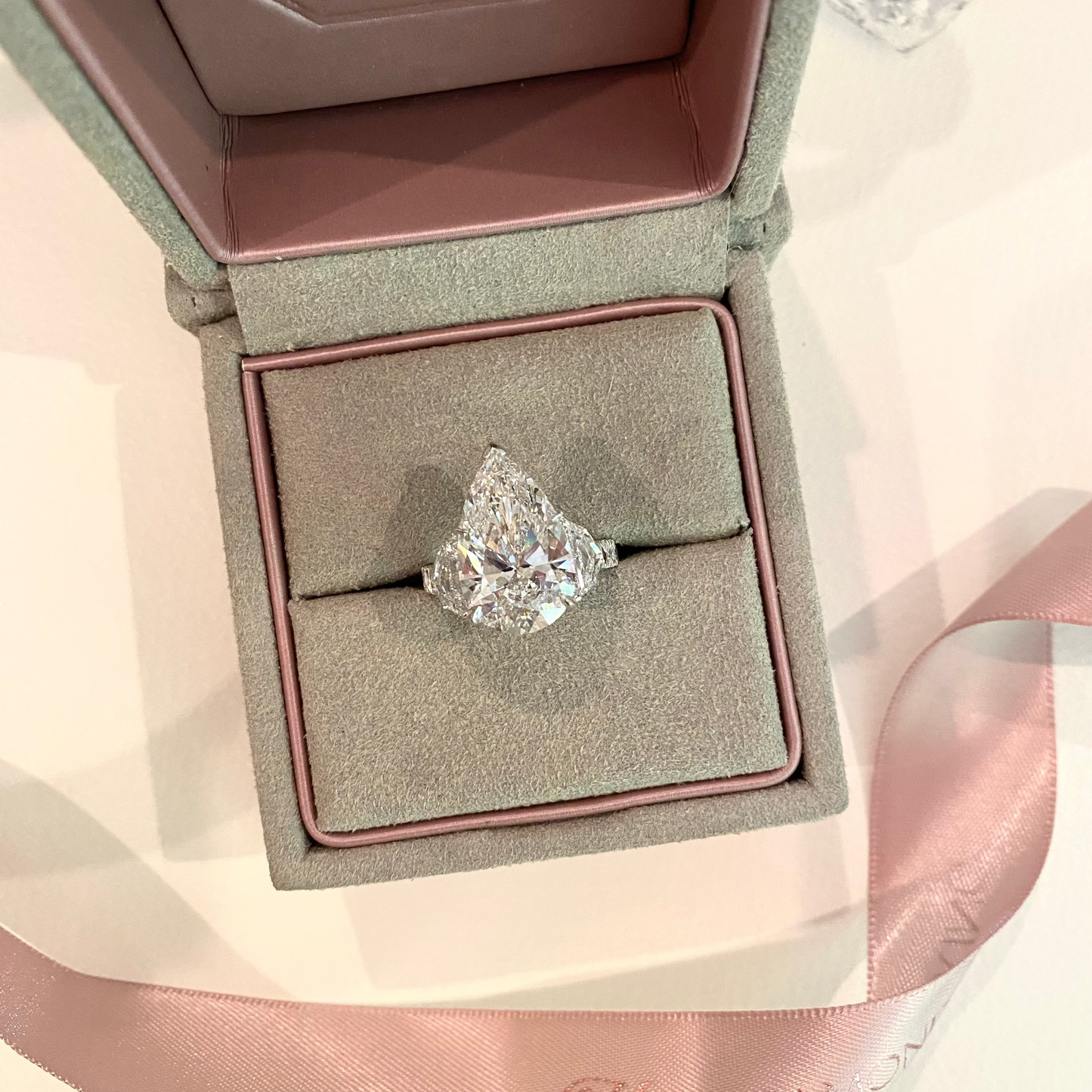 Pear Diamond with Epaullete Side Stones Ring
