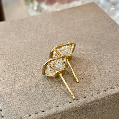 Bezel Antique Square Emerald Diamond Stud Earrings