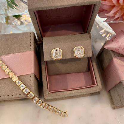 Bezel Antique Square Emerald Diamond Stud Earrings
