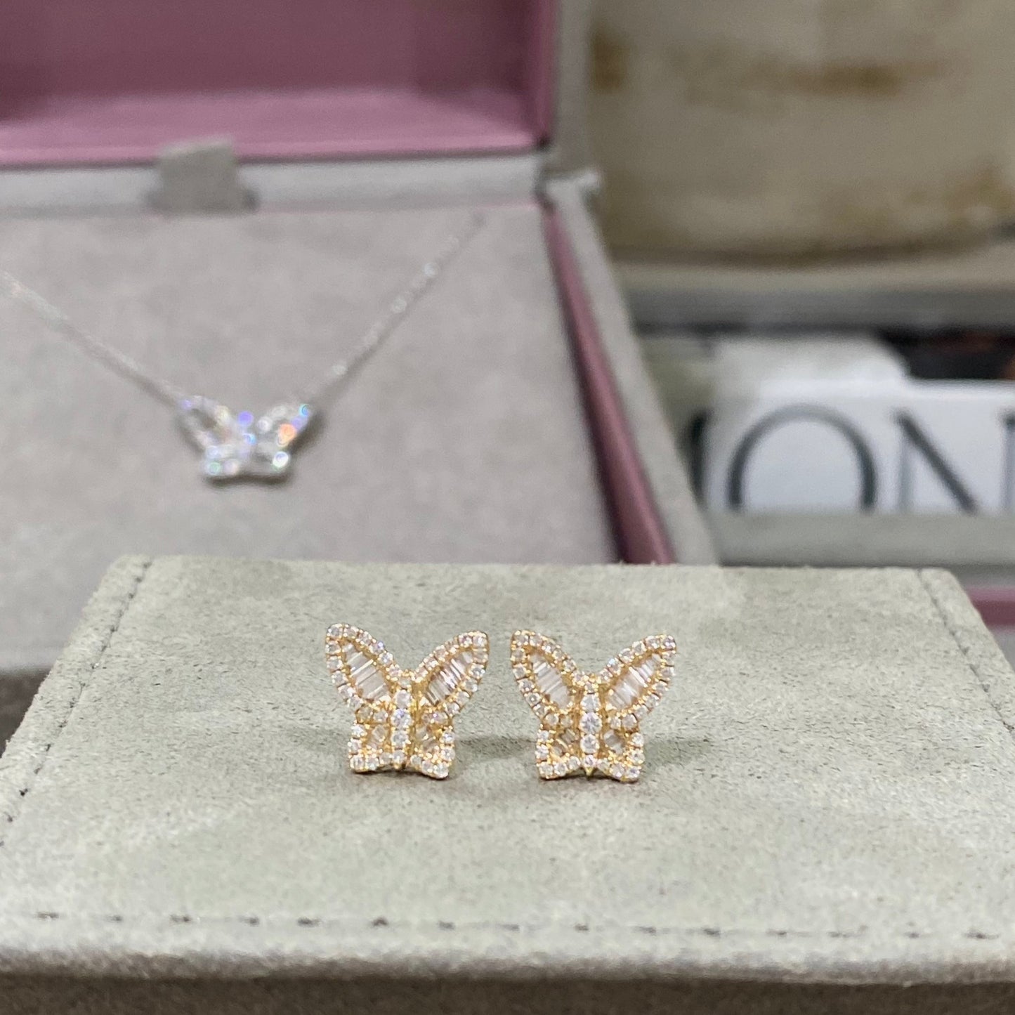 Small Baguette Butterfly Diamond Earrings