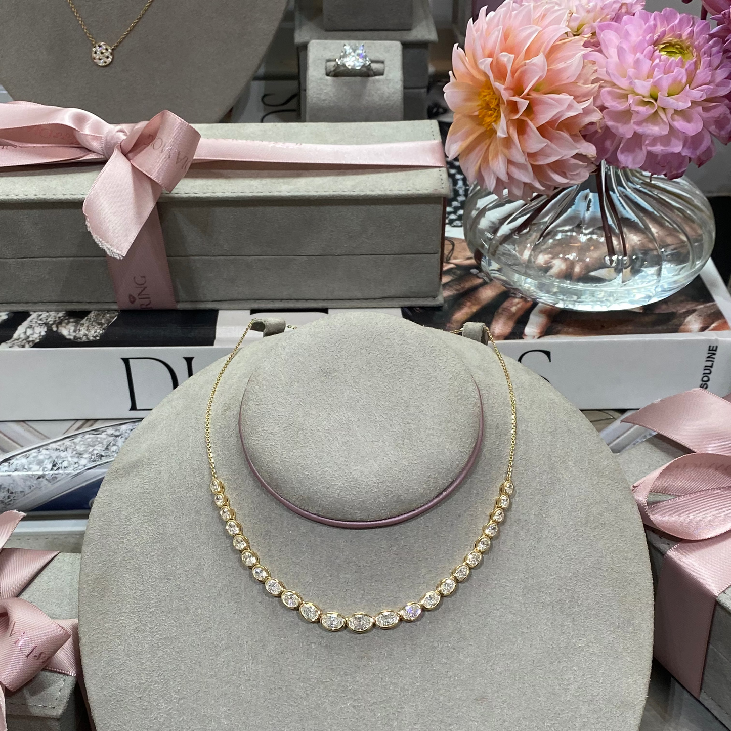 Half Oval Bezel Diamond Necklace