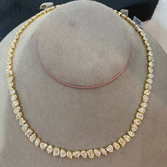 Bezel Mixed Shape Tennis Necklace
