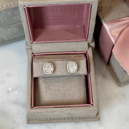 Cushion Halo Diamond Stud Earrings