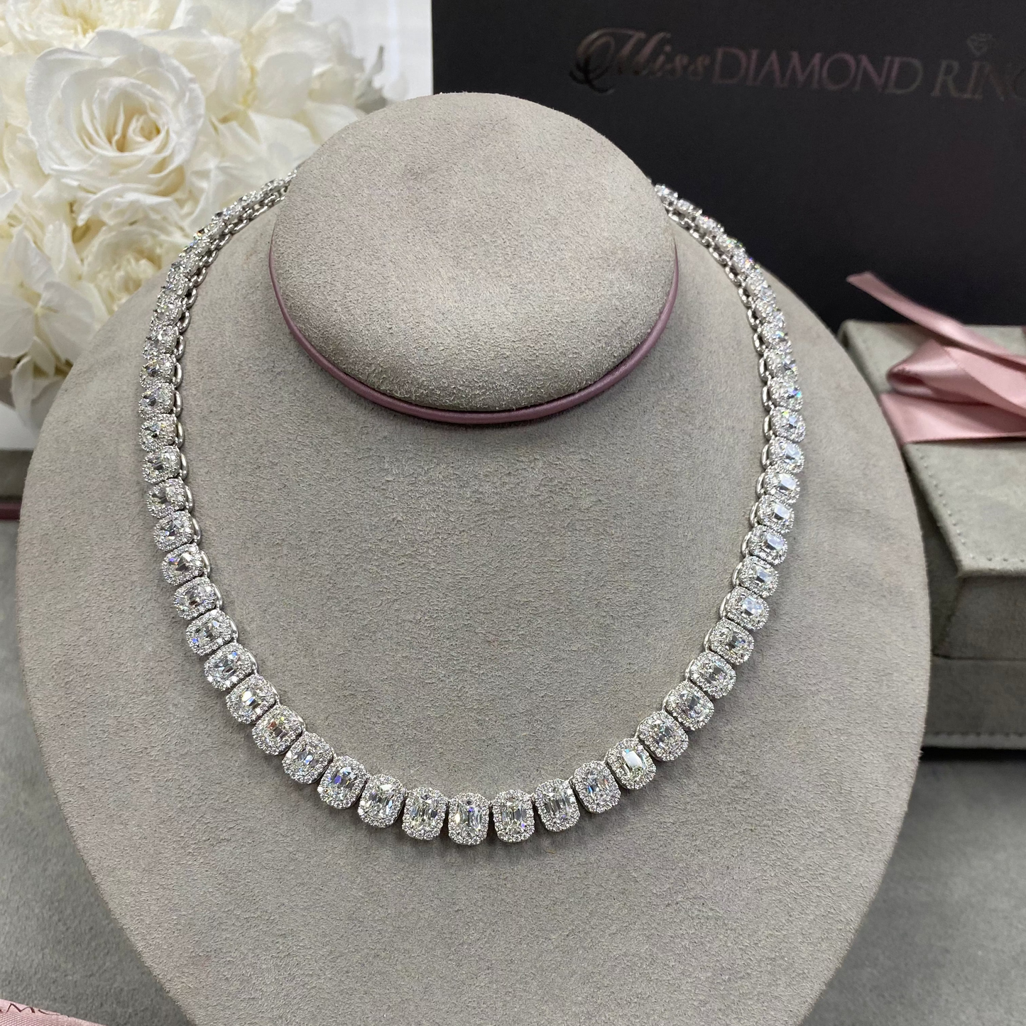 Rare Antique Cushion Diamond Necklace