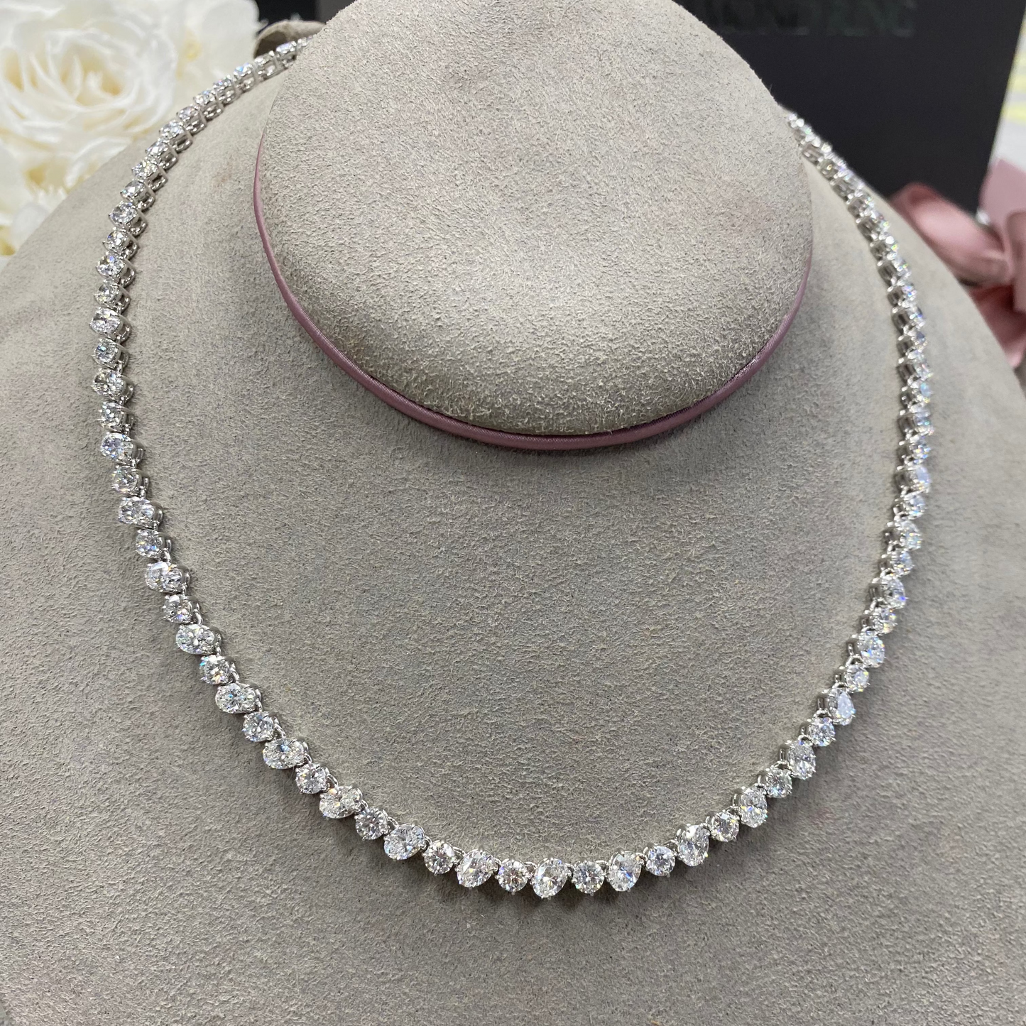 Oval & Round Diamond Tennis Necklace
