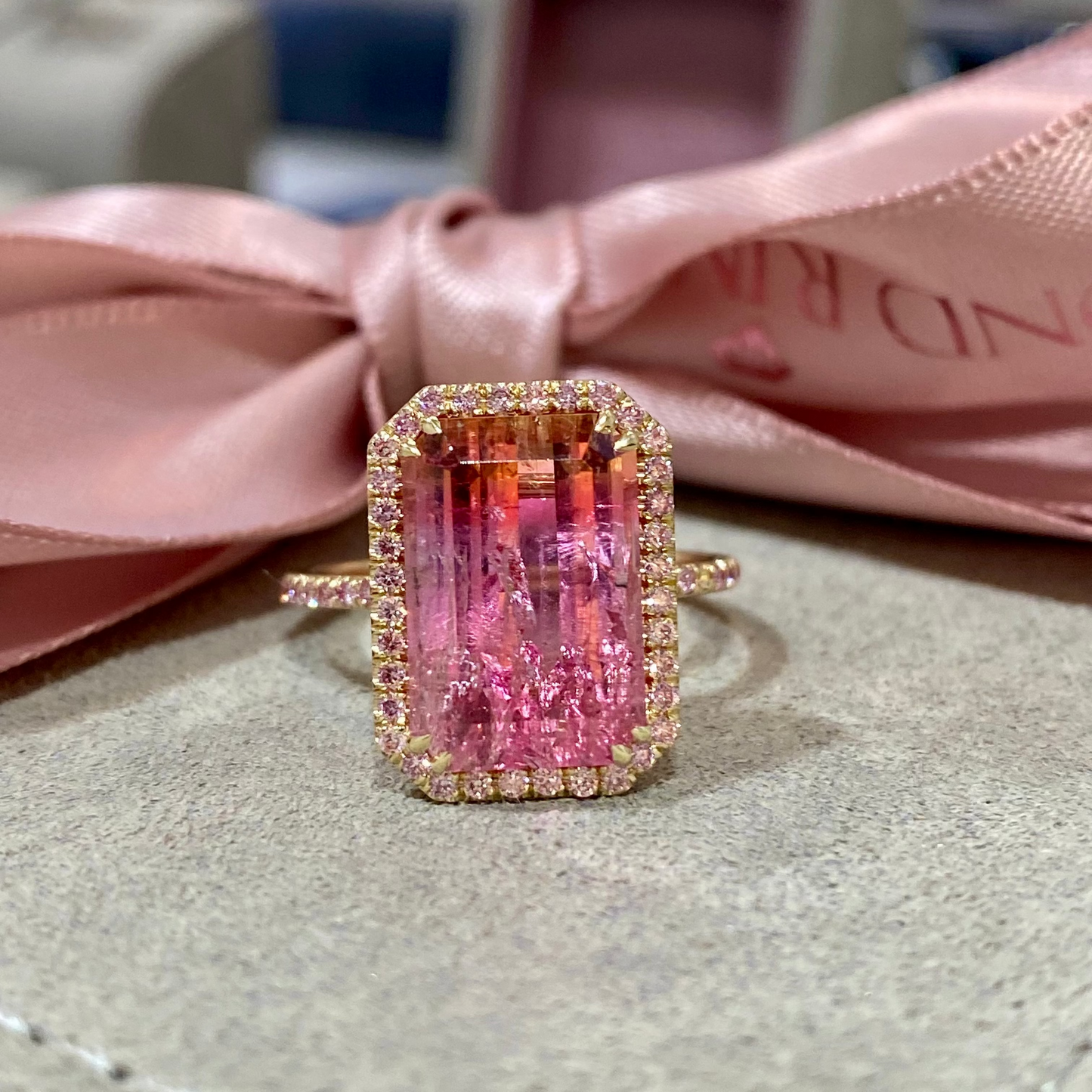 Sunset Amour 6.5 Carat Pink Tourmaline Pink Diamond Unicorn Ring