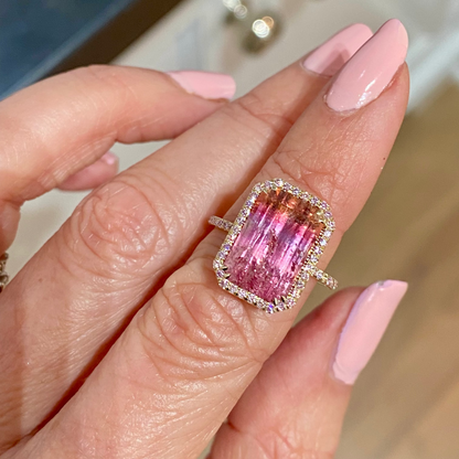 Sunset Amour 6.5 Carat Pink Tourmaline Pink Diamond Unicorn Ring