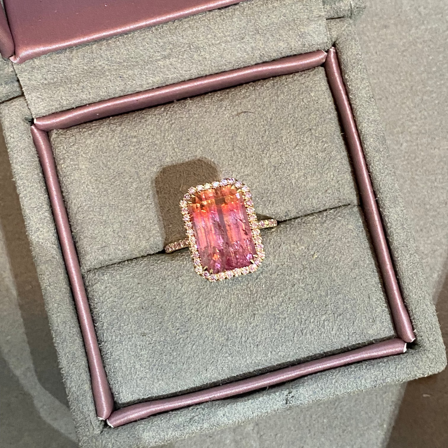 Sunset Amour 6.5 Carat Pink Tourmaline Pink Diamond Unicorn Ring