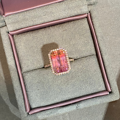 Sunset Amour 6.5 Carat Pink Tourmaline Pink Diamond Unicorn Ring