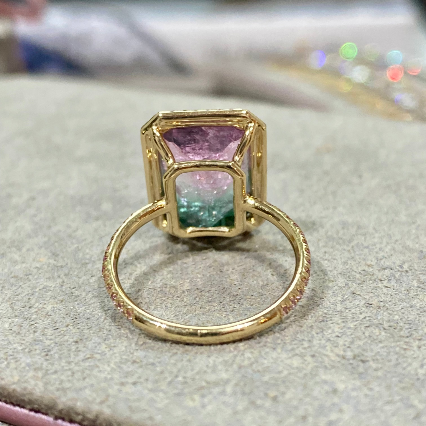 6.5 Carat Emerald Sunrise Tourmaline Pink Diamond Unicorn Ring