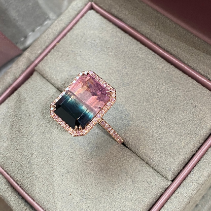 6.8 Carat Selene Rose Tourmaline Pink Diamond Unicorn Ring