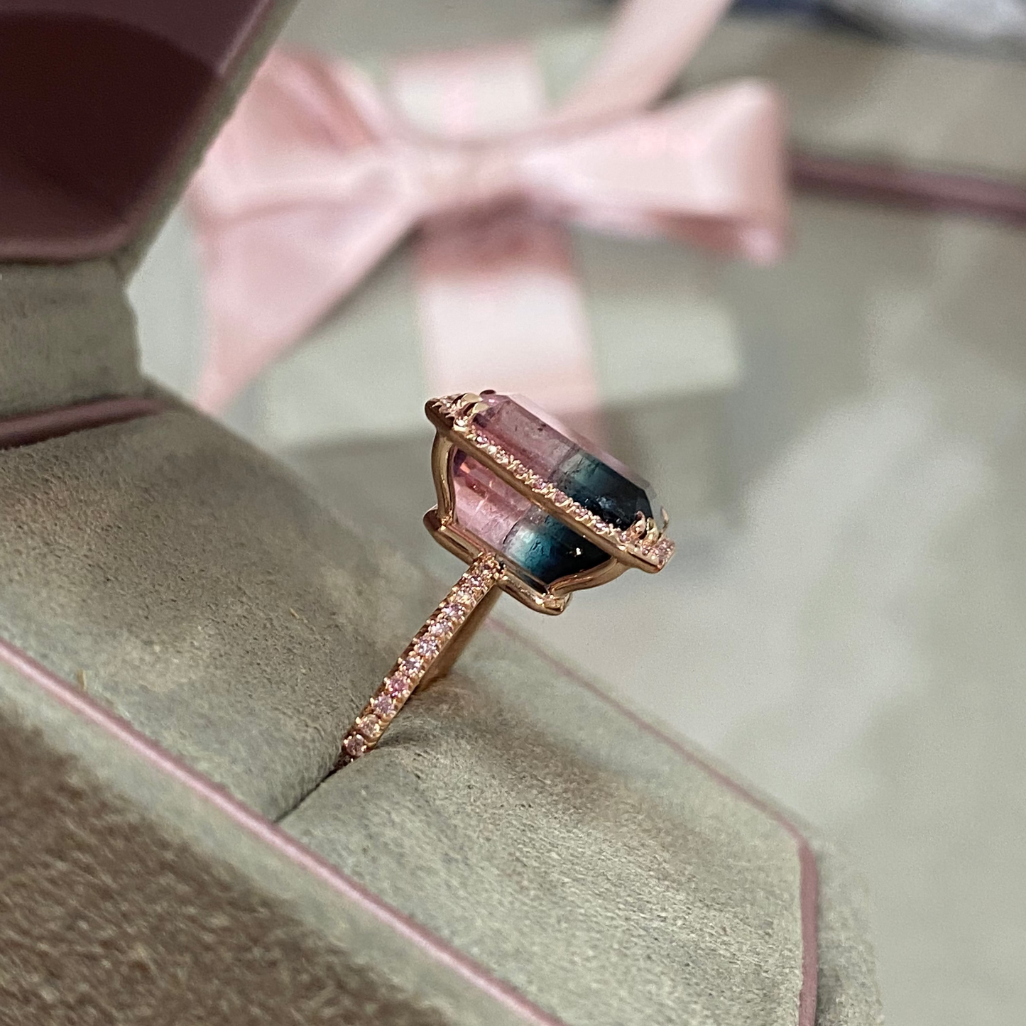 6.8 Carat Selene Rose Tourmaline Pink Diamond Unicorn Ring