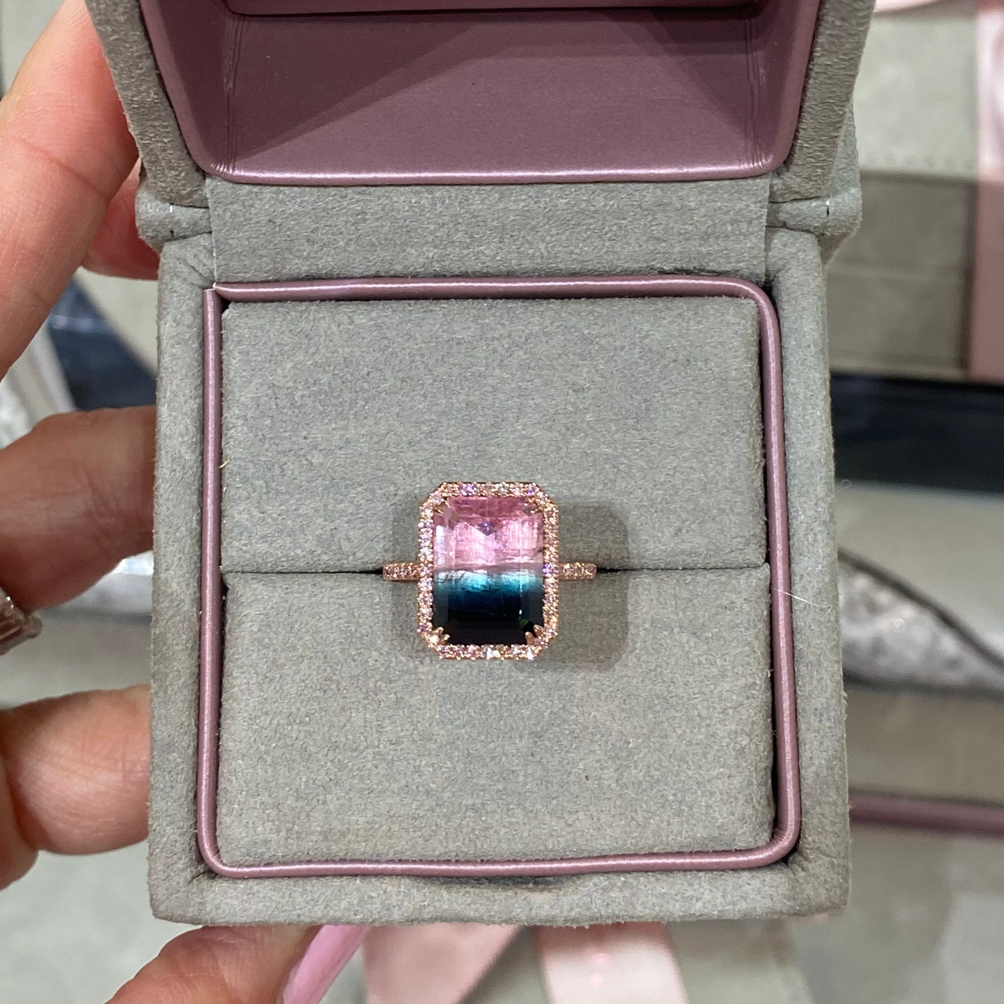 6.8 Carat Selene Rose Tourmaline Pink Diamond Unicorn Ring