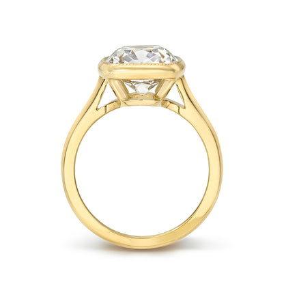 Antique Cushion Cut Yellow Gold Bezel Solitaire Ring