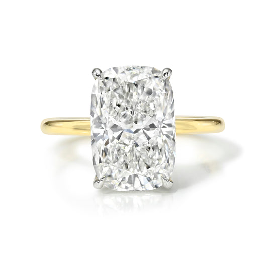 Bespoke Elongated Cushion Cut Solitaire Diamond Engagement Ring, Two Tone