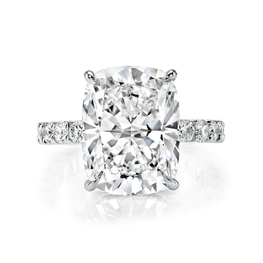 Cushion Cut Diamond Solitaire Engagement Ring with Pave and Emerald Band