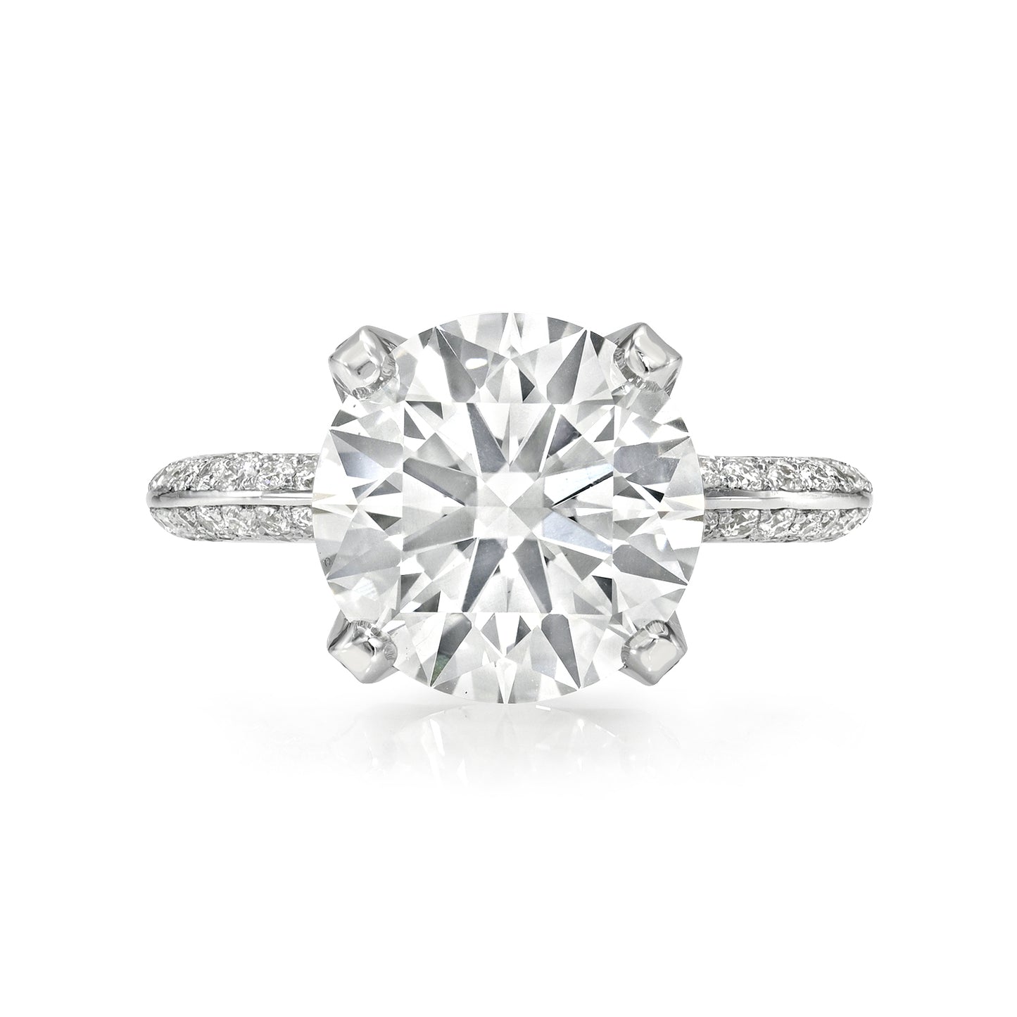 Round Cut Diamond Pave Engagement Ring Double Pave Band