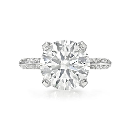 Round Cut Diamond Pave Engagement Ring Double Pave Band