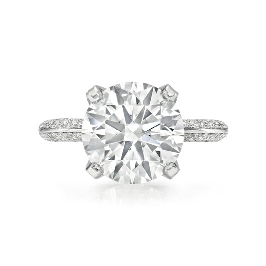 Round Cut Diamond Pave Engagement Ring Double Pave Band
