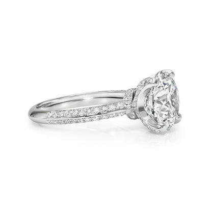 Round Cut Diamond Pave Engagement Ring Double Pave Band