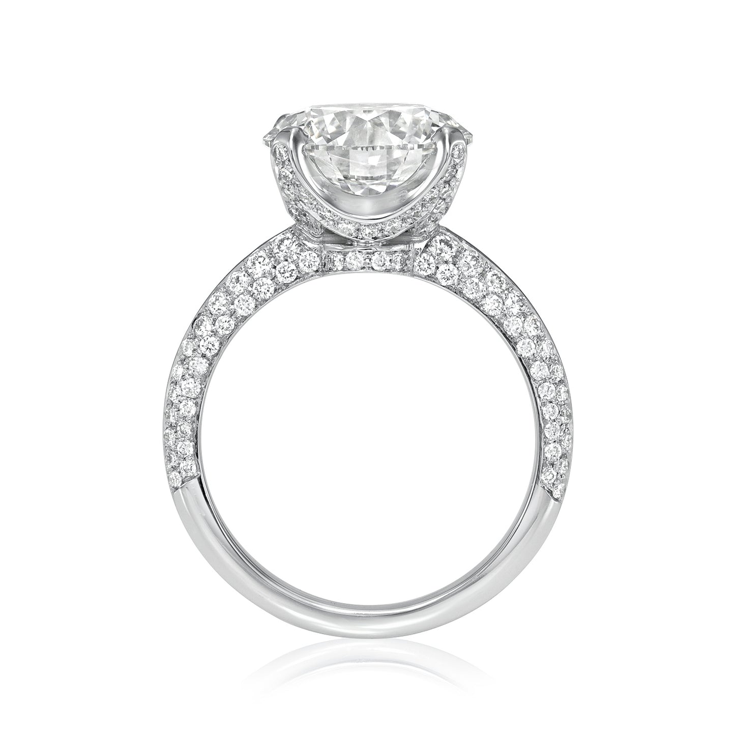 Round Cut Diamond Pave Engagement Ring Double Pave Band