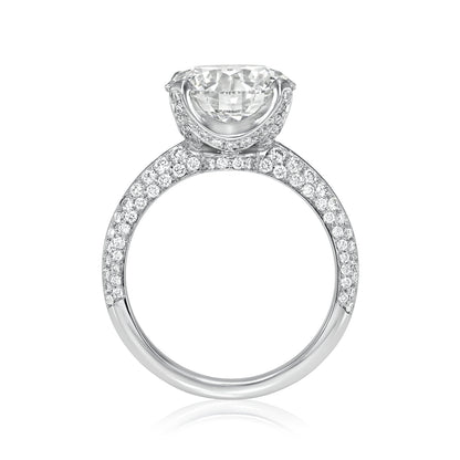 Round Cut Diamond Pave Engagement Ring Double Pave Band