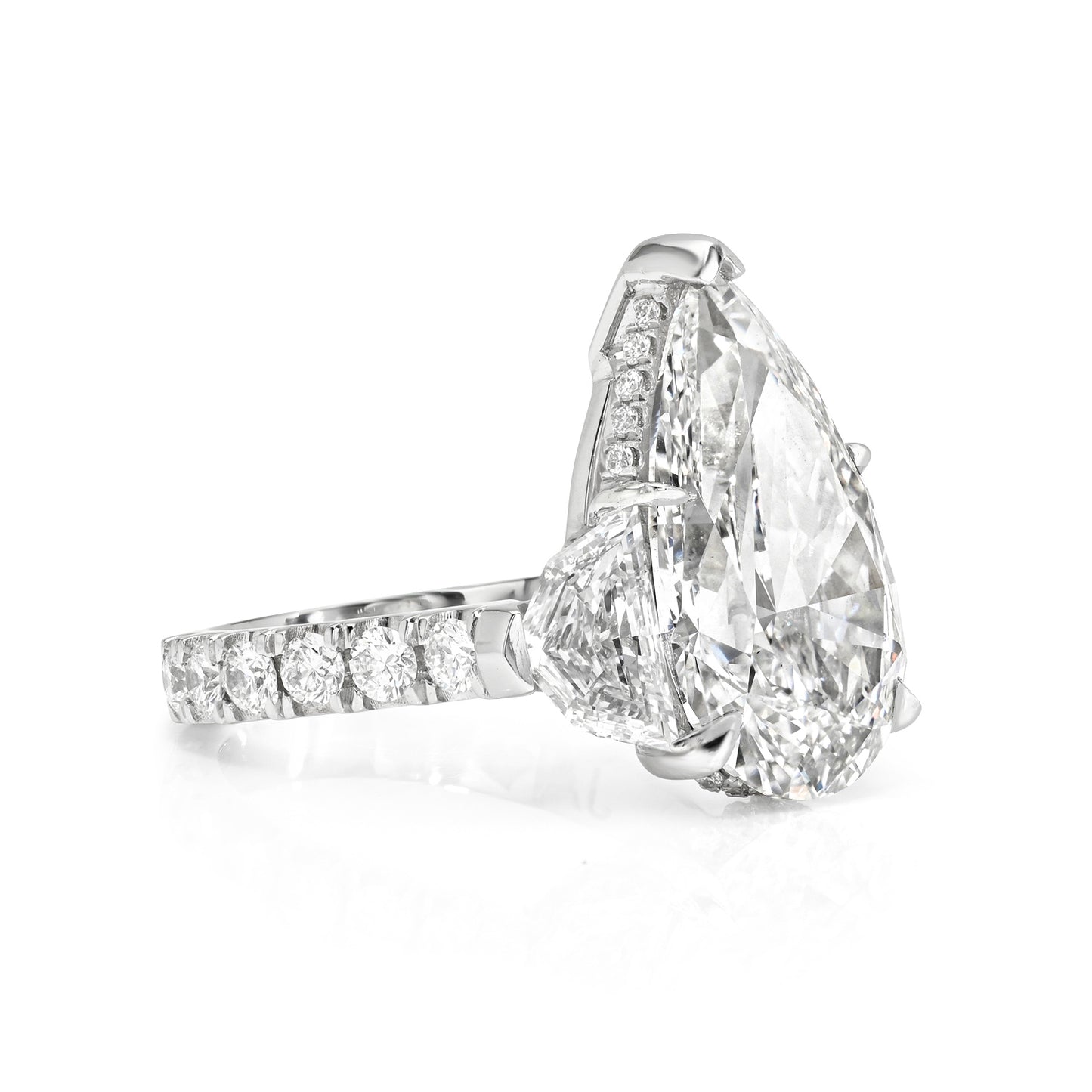 Pear Diamond with Epaullete Side Stones Ring